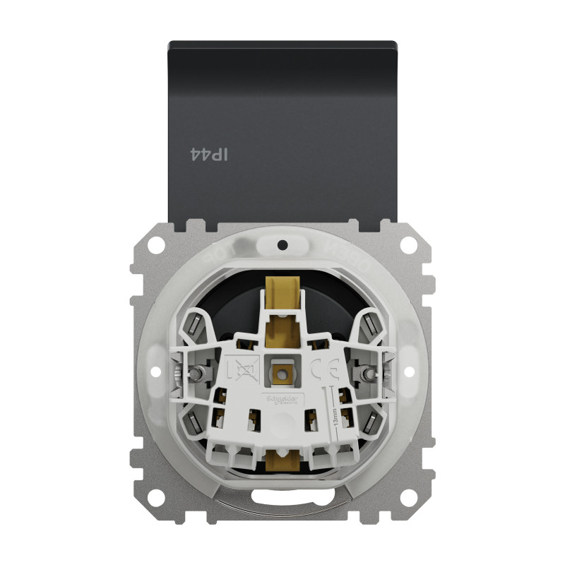 Розетка з заземлення, зі шторками, та з кришкою IP44 Чорний Sedna Design