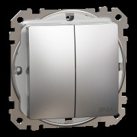 Двоклавішний вимикач IP44, 10А, Матовий алюміній Sedna Elements