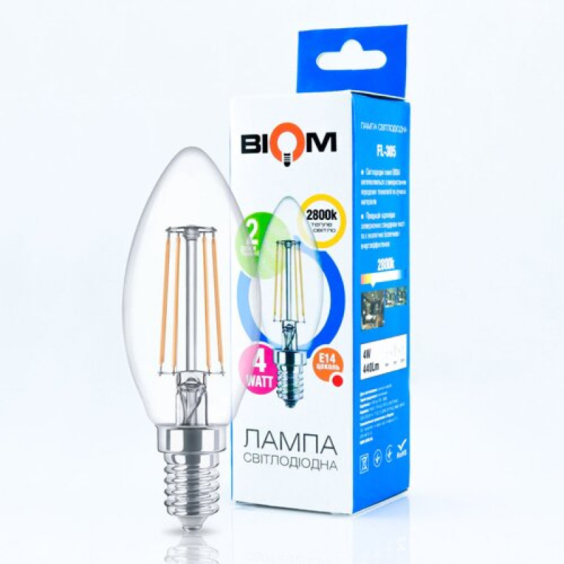 Свiтлодiодна лампа Biom FL-305 C37 4W E14 2800K