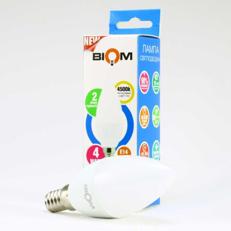 Свiтлодiодна лампа Biom BT-550 C37 4W E14 4500К матова