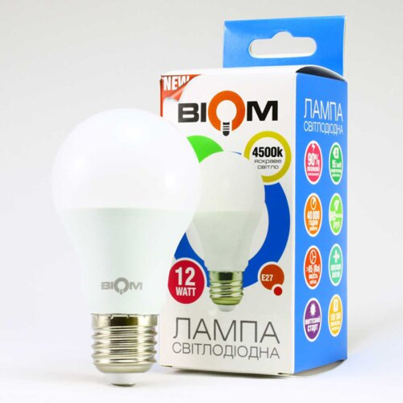 Свiтлодiодна лампа Biom BT-512 A60 12W E27 4500К матова