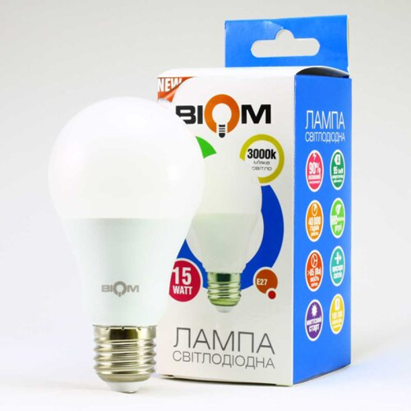 Свiтлодiодна лампа Biom BT-515 A60 15W E27 3000К матова