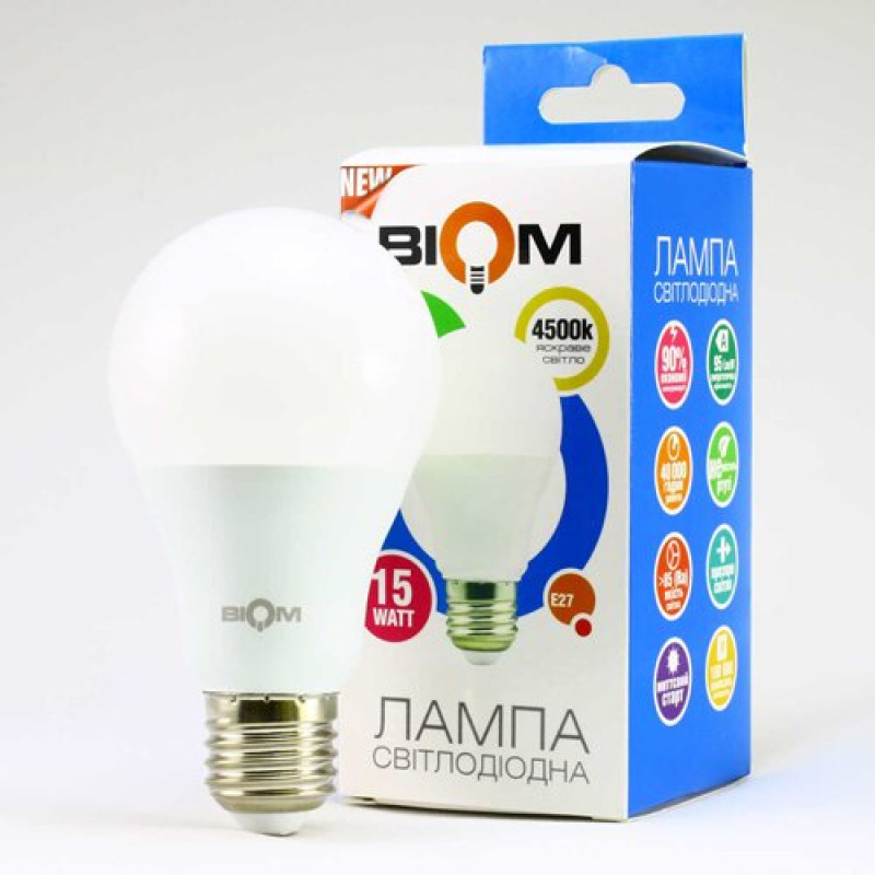 Свiтлодiодна лампа Biom BT-516 A65 15W E27 4500К матова