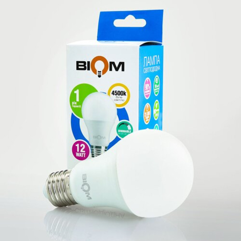 Світлодіодна лампа Biom BT-532 A60 12W E27 4500К switch dimmable матова