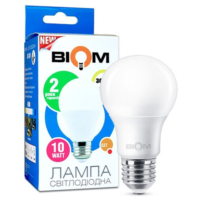 Світлодиодна лампа Biom BT-610 A60 10W E27 6400К матова