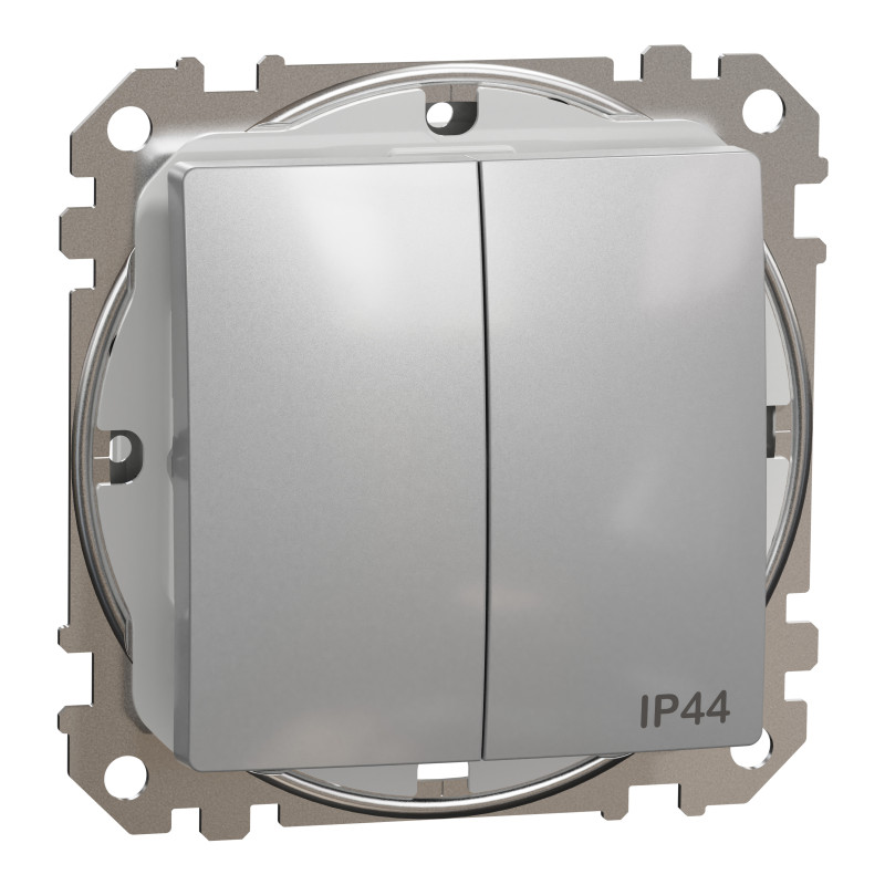 Двоклавішний вимикач IP44, 10А, Алюміній Sedna Design