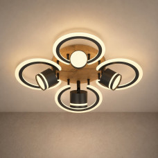 Люстра стельова VALESO LI9926B-4+4A BK+WOOD, чорний + дерево, LED