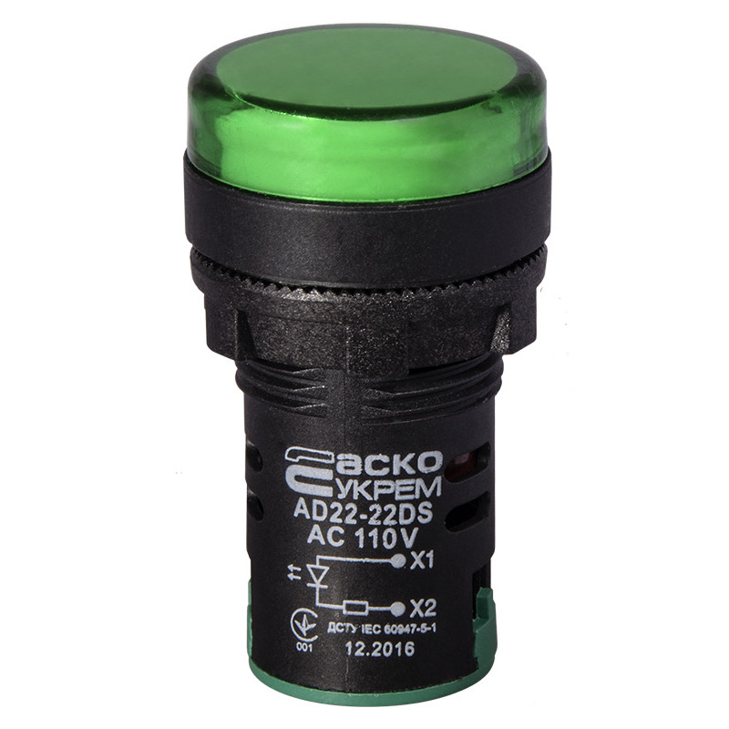 Сигнальна арматура AD22-22DS зелена  110V АC