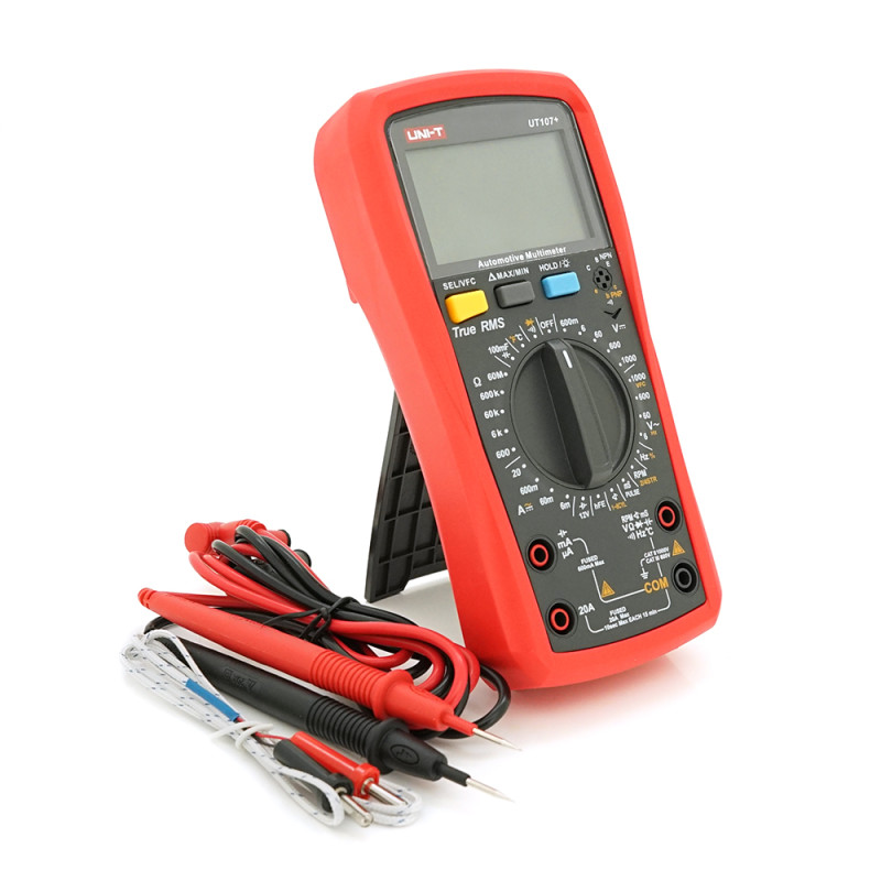 Мультиметр UNI-T UT107+: автомобільний True RMS. 1000V/10A, VFC, вимірювання V,A,Ω,C,Гц,температури, обороти двигуна. 183x88x56 мм. 348 г. Мультиметр UNI-T UT107+: автомобільний True RMS. 1000V/10A, VFC, вимірювання V,A,Ω,C,Гц,температури, обороти двигуна
