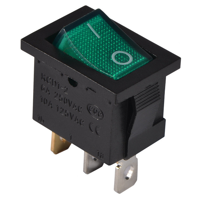 KCD1-2-101N GR/B  220V Перемикач 1 клав. зелений з підсвічуванням