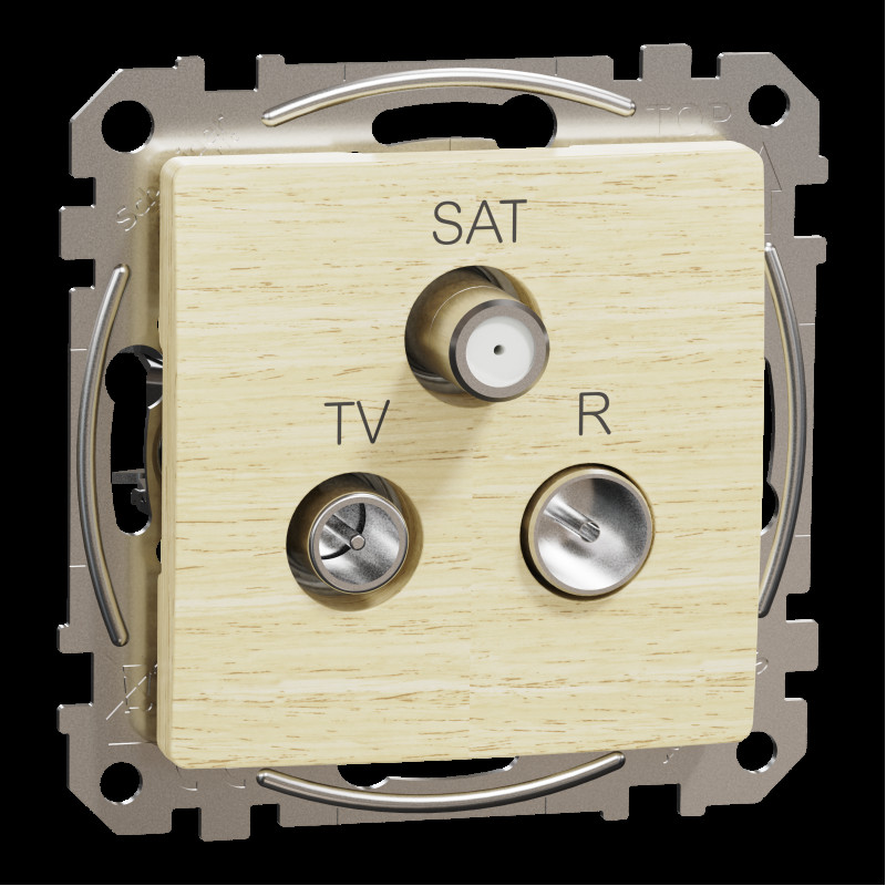TV/SAT/R socket, Sedna Design & Elements, male IEC, female IEC, terminal, 4dB, PRO, wood birch impression
