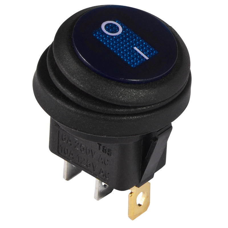 KCD1-8-101NW BL/B 220V   Перемикач 1 клав.круглий вологозах. синій з підсвічуванням
