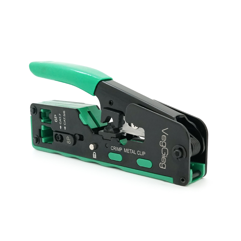 Інструмент VegGieg V-E111 для обтискання RJ-45 (8P8C) та RJ-12/11 (6P6C) 4P4C, Чорно/Зелені Q10 Інструмент VegGieg V-E111 для обтискання RJ-45 (8P8C) та RJ-12/11 (6P6C) 4P4C, Чорно/Зелені Q10