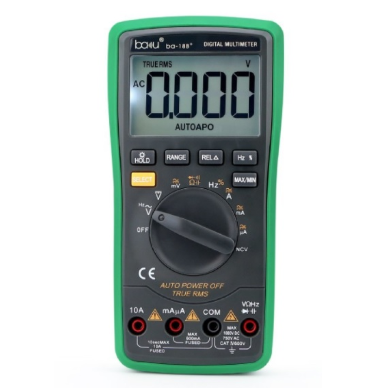Мультиметр BAKKU BA-18B+ Вимірювання: V AC/DC, AC/DC, Ω, C, F, hFE Функції: продзвонювання, HOLD, підсвічування Мультиметр BAKKU BA-18B+ Вимірювання: V AC/DC, AC/DC, Ω, C, F, hFE Функції: продзвонювання, HOLD, підсвічування