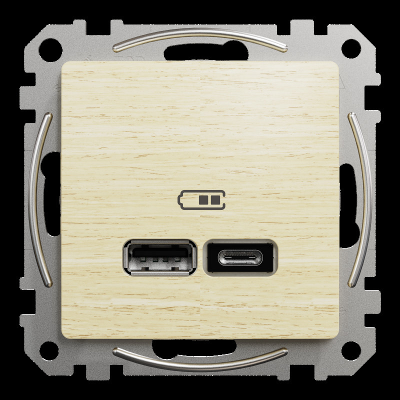 USB розетка типу А+С, 2,4 А, Береза Sedna Elements