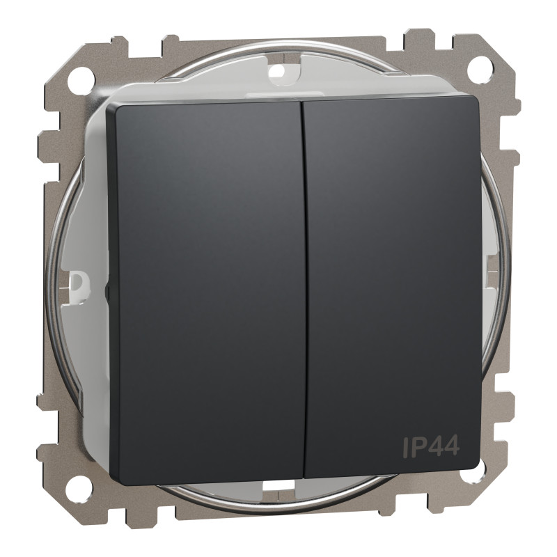 Двоклавішний вимикач IP44, 10А, Чорний Sedna Design