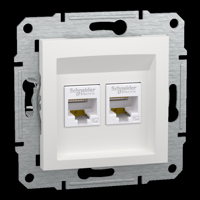 Розетка RJ45 подвійна, тип UTP, категорія 5E, білий, Asfora, без рамки