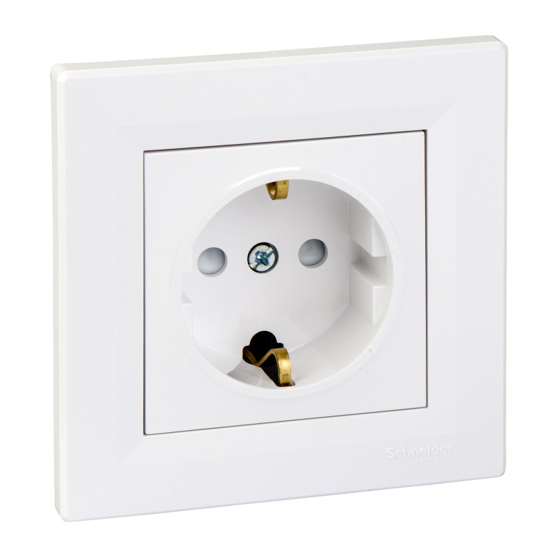 Asfora - single socket outlet with side earth - 16A shutters white 5 pack