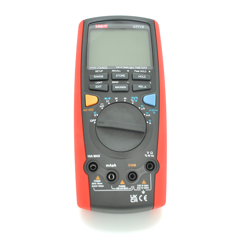 Мультиметр UNI-T UT71E Вимірювання: V, A), Ω, F, Hz, °C/°F, DUTY, 4-20мА, W (True RMS). Функції: Data Hold, Peak Hold, Min/Max, REL, продзвонювання Мультиметр UNI-T UT71E Вимірювання: V, A), Ω, F, Hz, °C/°F, DUTY, 4-20мА, W (True RMS). Функції: Data Hold,