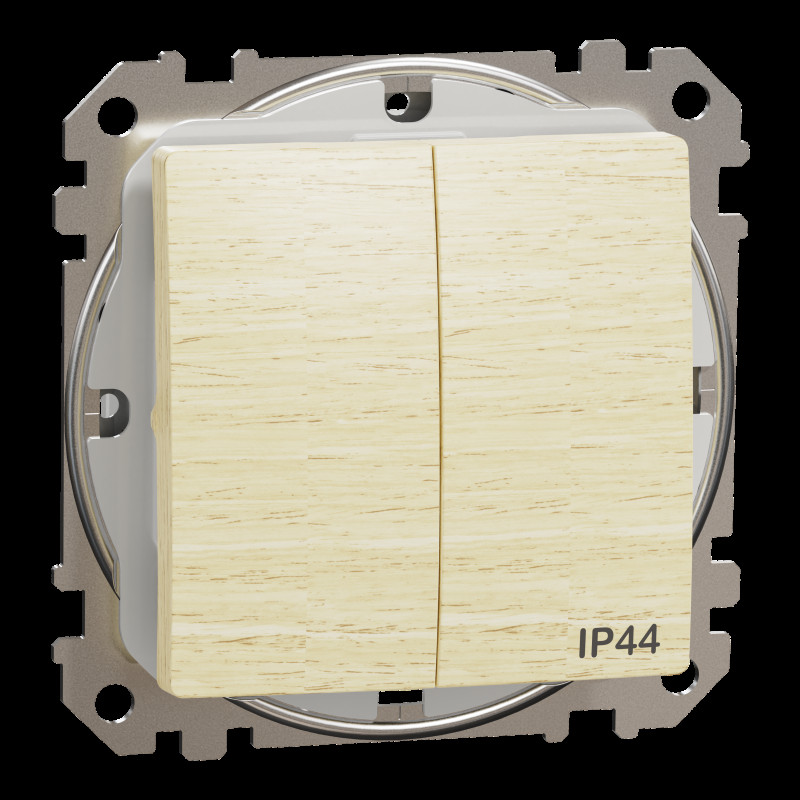 Двоклавішний вимикач IP44, 10А, Береза Sedna Elements