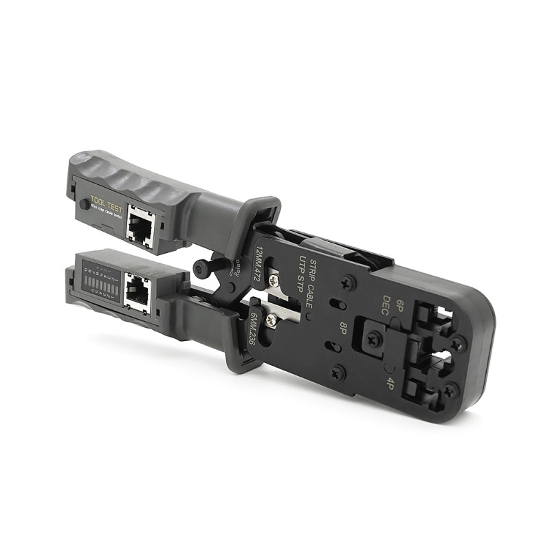 Інструмент HT-022 для обжимки RJ-45 (8P8C) та RJ-12/11 (6P6C), з тестером, профі якість Інструмент HT-022 для обжимки RJ-45 (8P8C) та RJ-12/11 (6P6C), з тестером, профі якість
