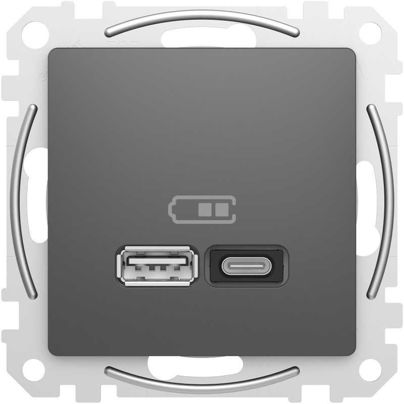USB розетка A+C, 3 A, 45 Вт, Антрацит Sedna Design