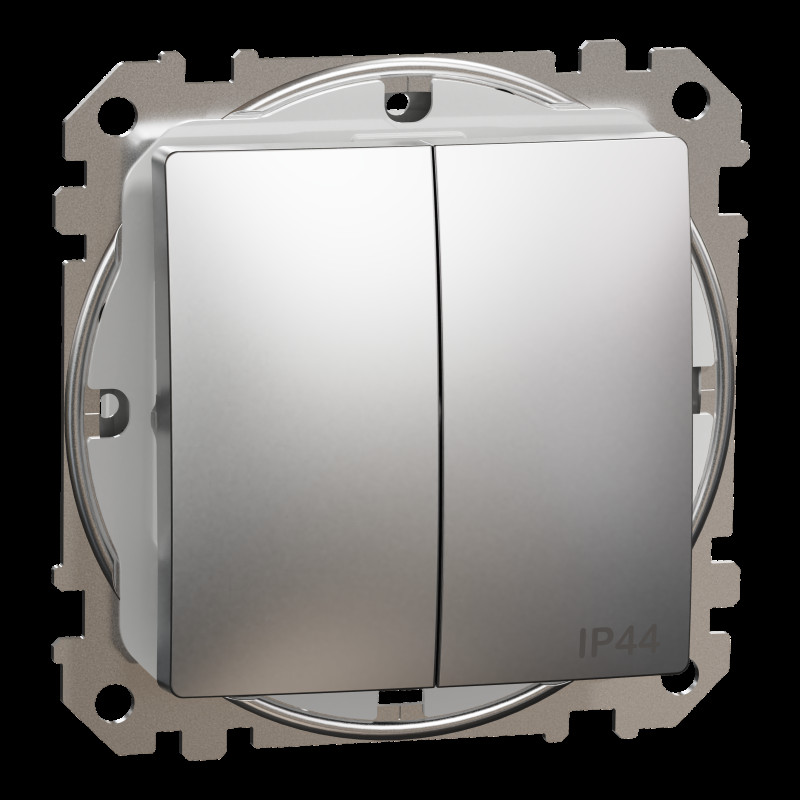 Двоклавішний вимикач IP44, 10А, Матовий алюміній Sedna Elements