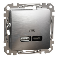 USB розетка А+С, мат алюміній