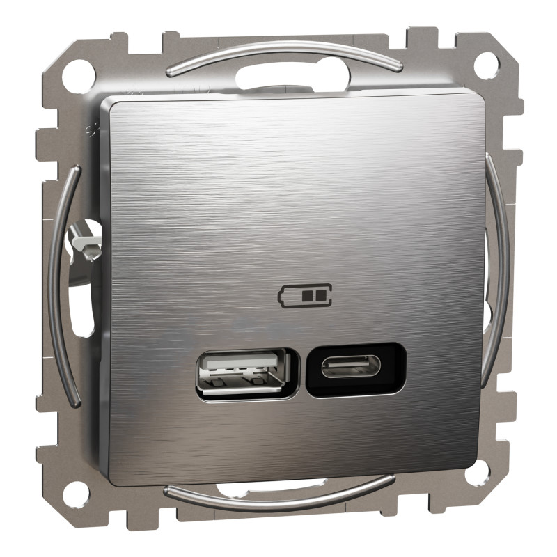 USB розетка А+С, мат алюміній
