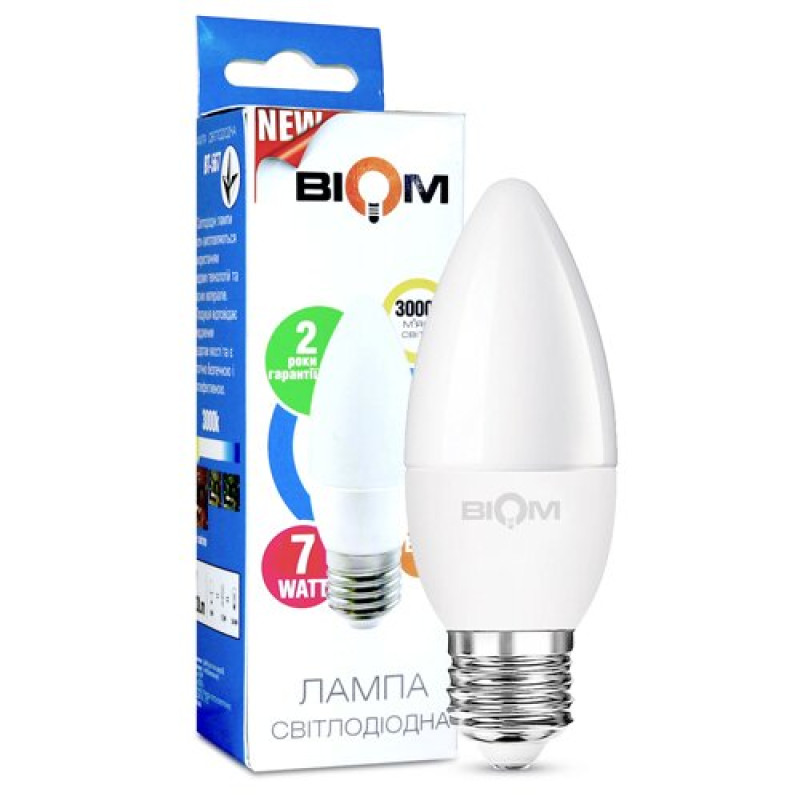Свiтлодiодна лампа Biom BT-567 C37 7W E27 3000К матова