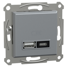 Подвійний зарядний пристрій USB, Asfora, тип A+C, 21 Вт, механізм з супортом, сталь