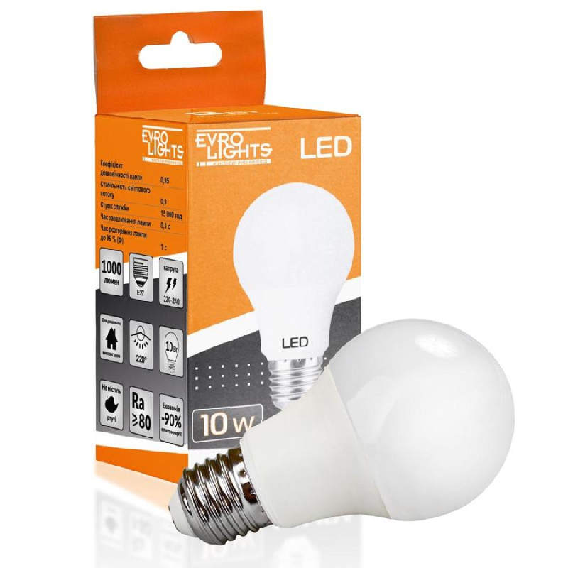 Лампа світлодіодна Evro Lights 10Вт 4200К A-10-4200-27 Е27