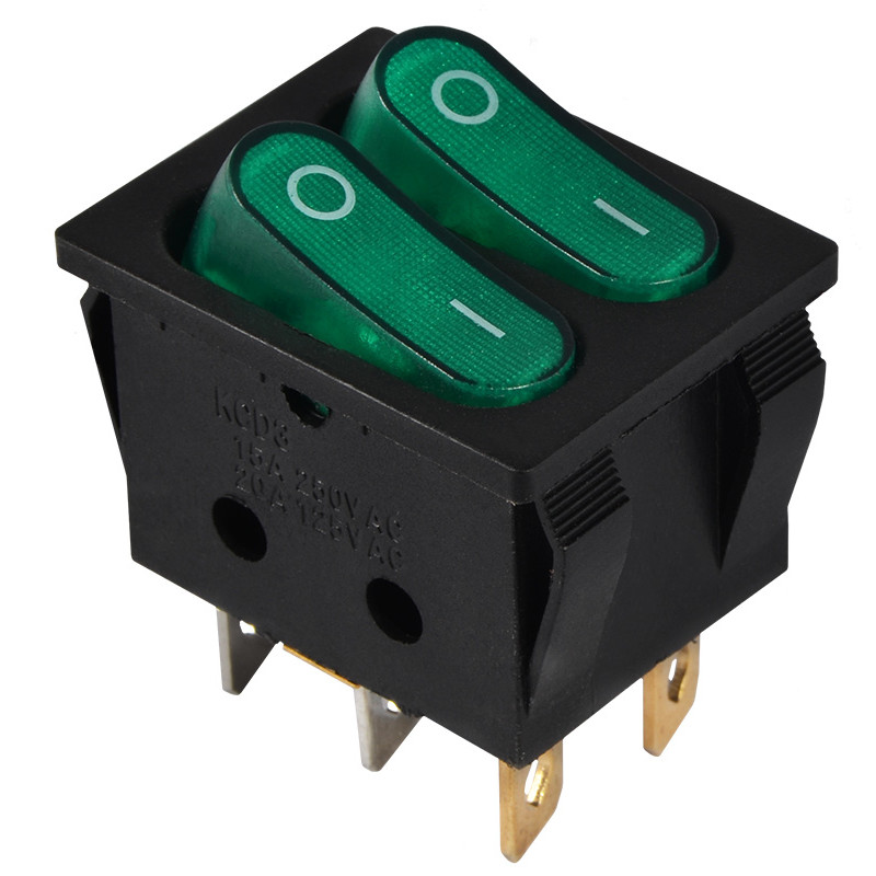 KCD2-5-2101N GR/B  220V Перемикач 2 клав. зелений з підсвічуванням