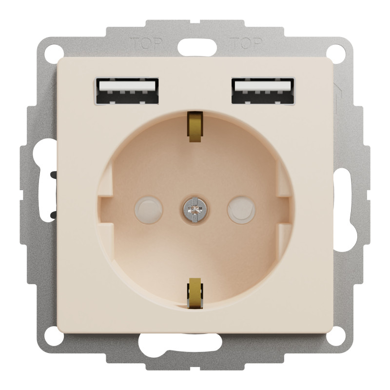 Розетка з заземленням + 2 USB тип А Бежевий Sedna Design