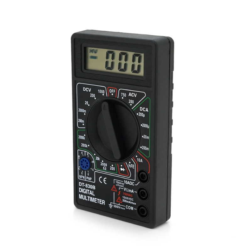 Мультиметр DT-830B, Вимірювання: V, A, R, 137г, 126*70*28mm, Q100 Мультиметр DT-830B, Вимірювання: V, A, R, 137г, 126*70*28mm, Q100