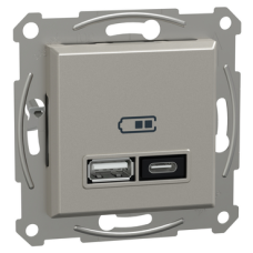 Подвійний зарядний пристрій USB, Asfora, тип A+C, 21 Вт, механізм з супортом, бронза