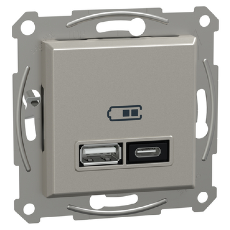Подвійний зарядний пристрій USB, Asfora, тип A+C, 21 Вт, механізм з супортом, бронза