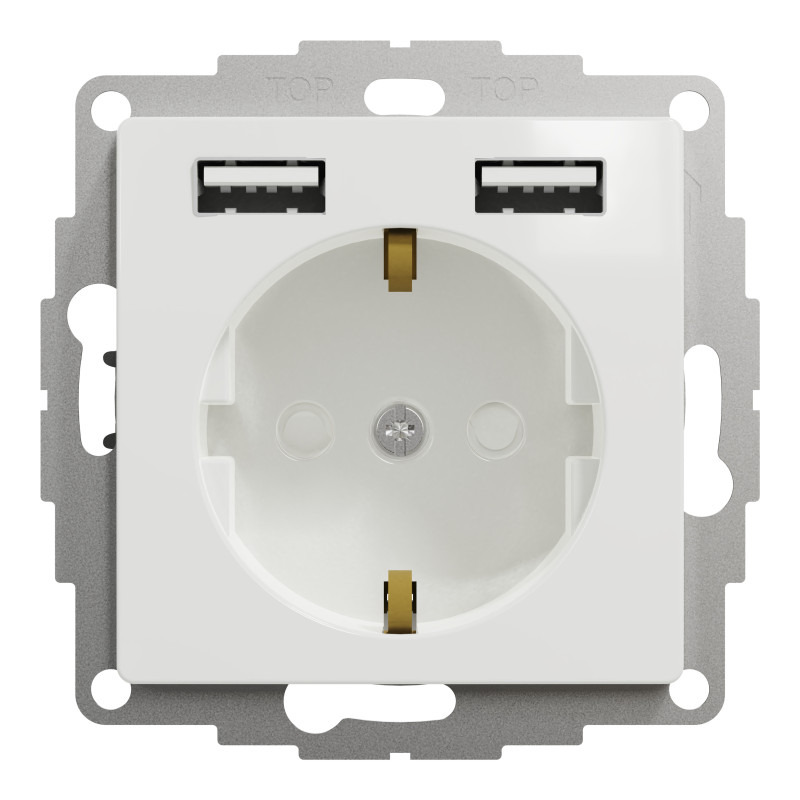 Розетка з заземленням + 2 USB тип А Білий Sedna Design