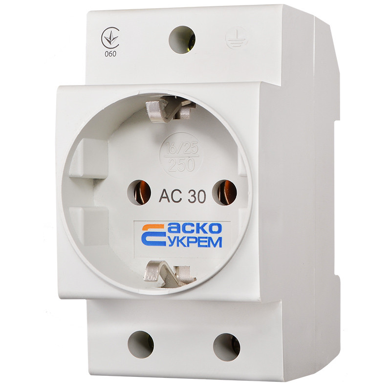 Розетка з заземленням AC30 2Р+РЕ