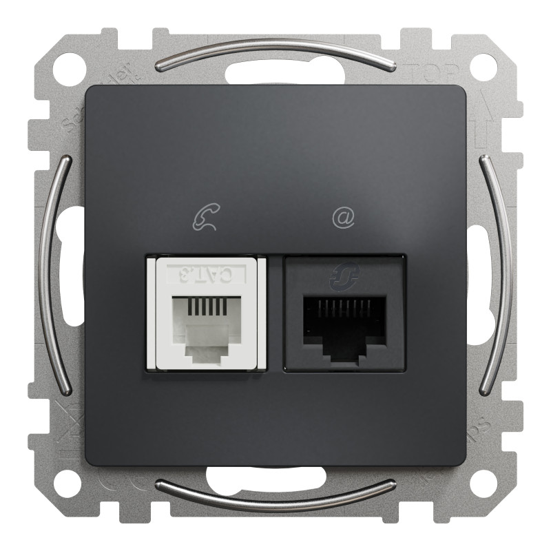 Розетка телекомунікаційна RJ45+RJ11 6UTP, чорний, Sedna Design & Elements