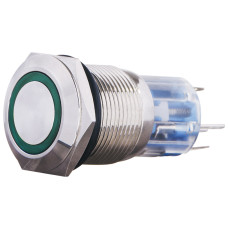 TYJ 19-271 Кнопка металева пласка з підсвічуванням, 1NO+1NC, зелена  220V.