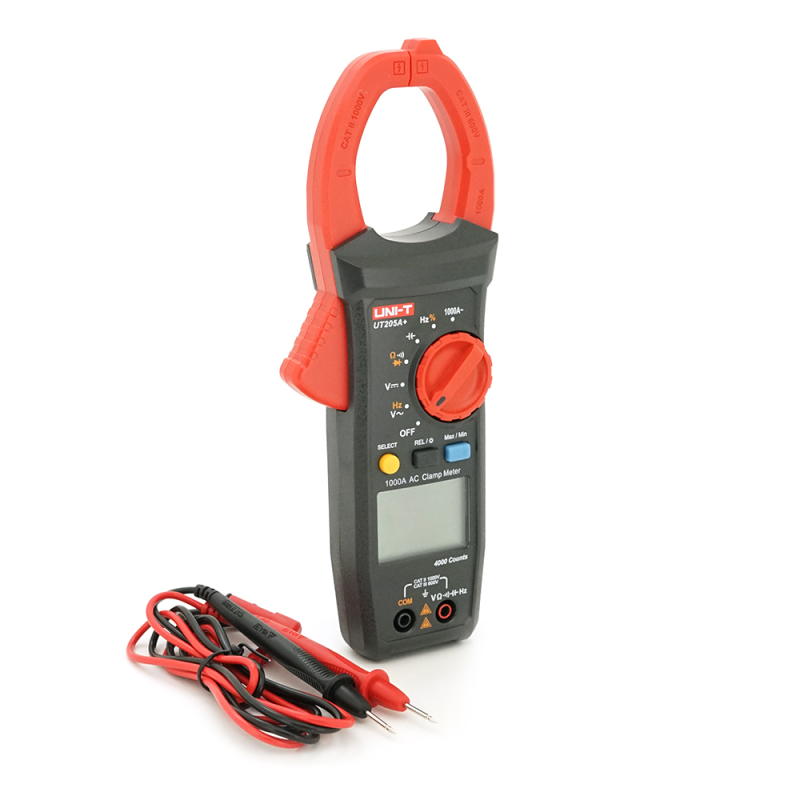 Цифрові струмовимірювальні кліщі UNI-T UT205A+ Вимірювання: V (AC/DC), A (AC), Ω, C, Hz (True RMS). Функції: Data Hold, Max/Min, продзвонювання, тест діодів, Цифрові струмовимірювальні кліщі UNI-T UT205A+ Вимірювання: V (AC/DC), A (AC), Ω, C, Hz (True RMS