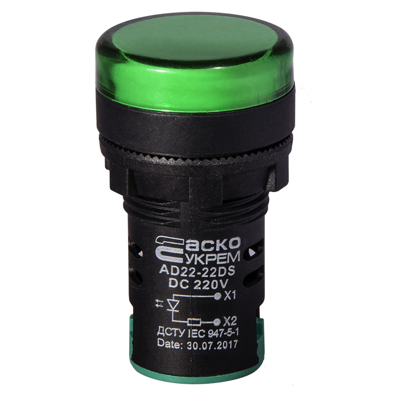 Сигнальна арматура AD22-22DS зелена 220V DC