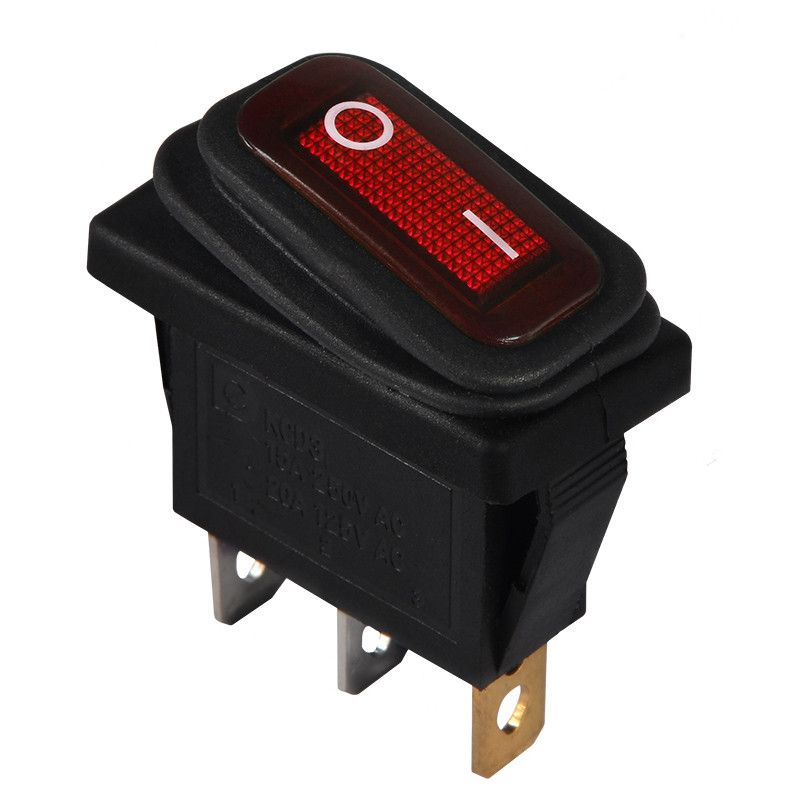 KCD3-101NW R/B  220V Перемикач 1 клав. вологозах червоний з підсвічуванням